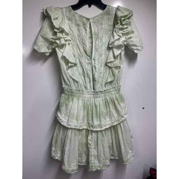 LoveShackFancy Natasha Light Green Lace Embroidered Ruffle Mini Dress Xs - Picture 7 of 8
